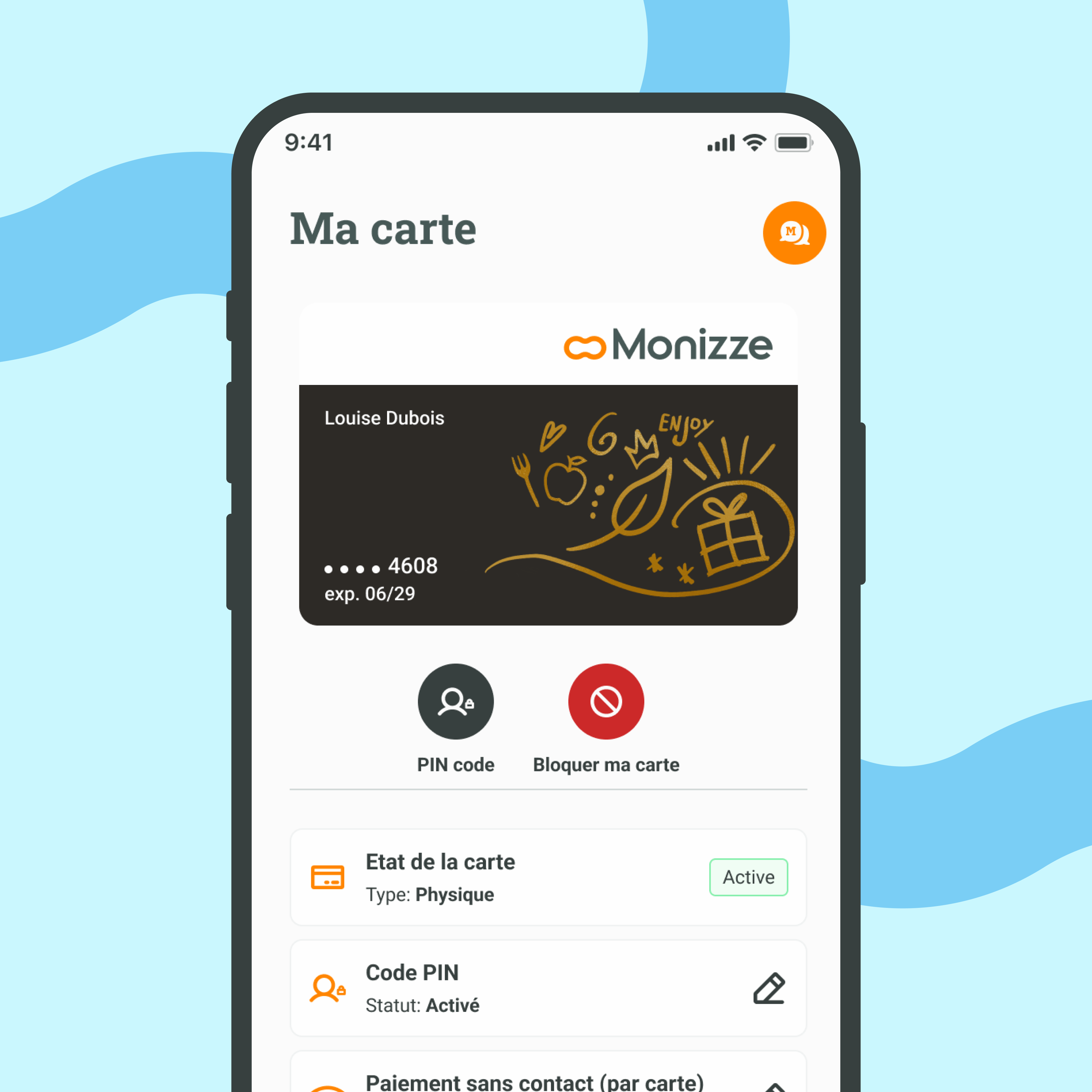 Écran Carte de l'app Monizze