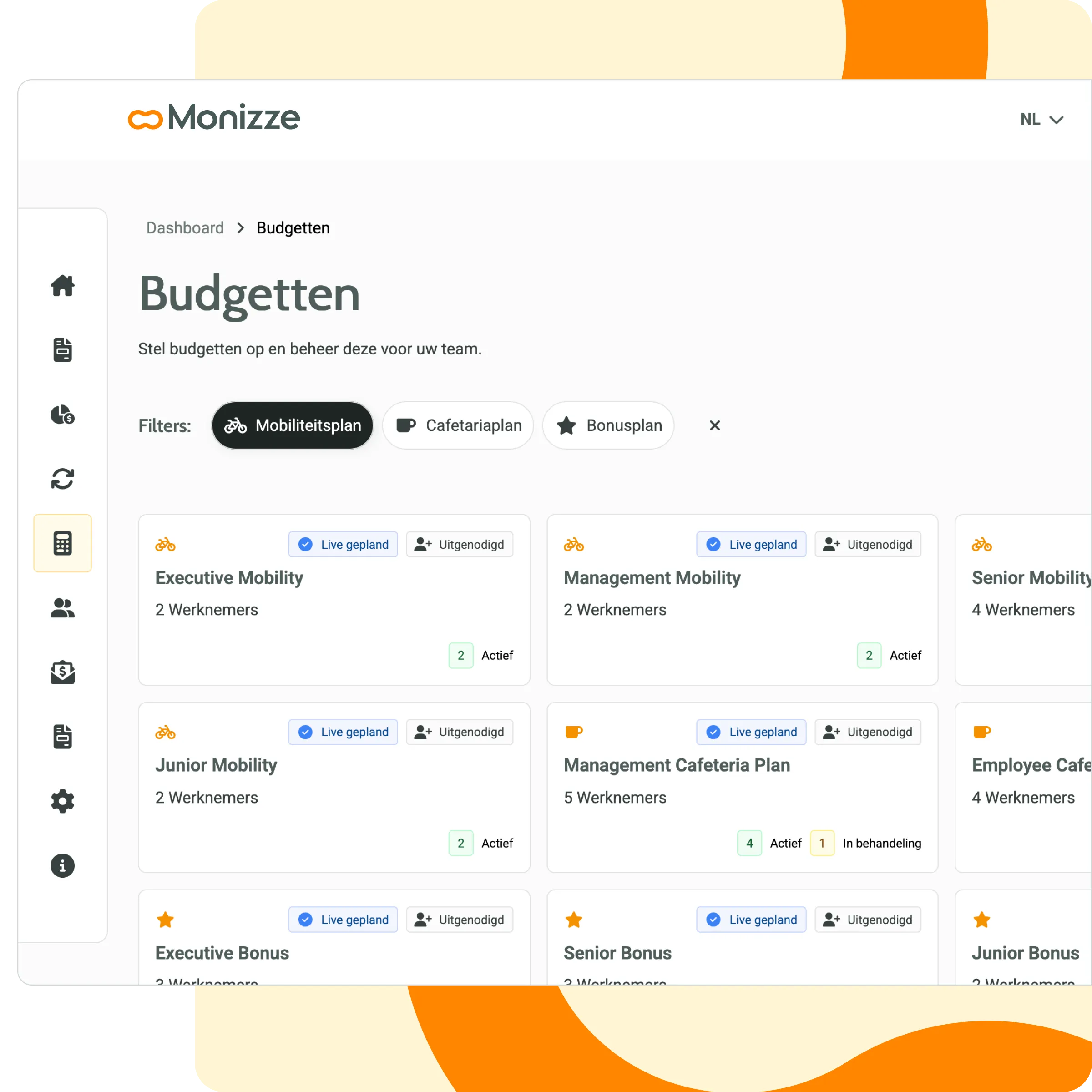 Voorbeeld van het Monizze-mobiliteitsbudgetplatform