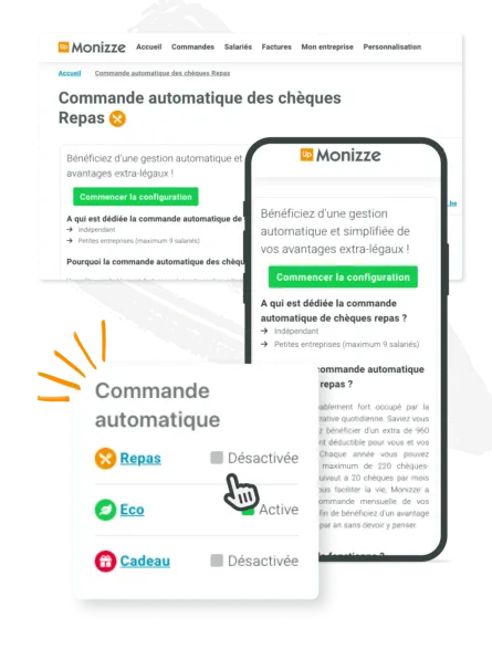 Commande automatique de chèques dans l'espace client Monizze