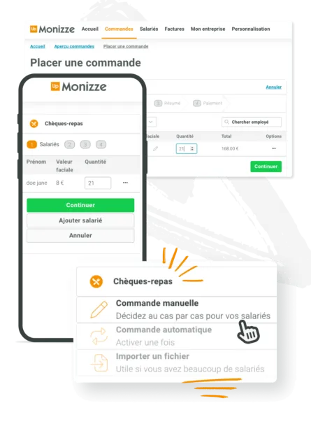Commande manuelle de chèques dans l'espace client Monizze